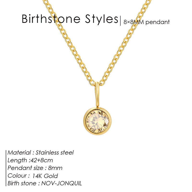 Cross-Border European and American Light Luxury Colorful Rhinestone Pendant, Versatile December Necklace for Women, Fashionable Stainless Steel Necklace Wholesale