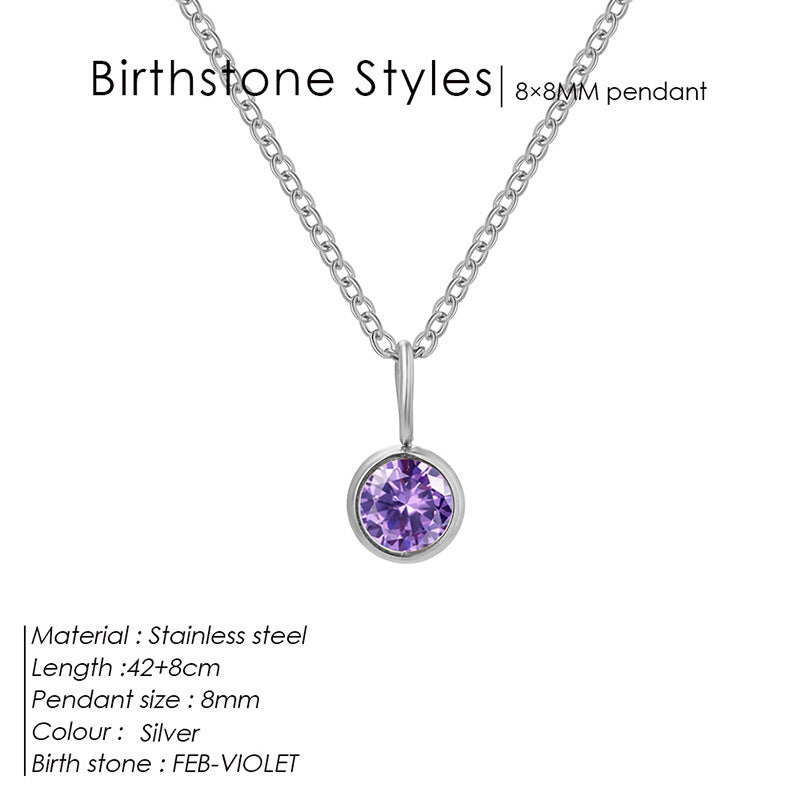 Cross-Border European and American Light Luxury Colorful Rhinestone Pendant, Versatile December Necklace for Women, Fashionable Stainless Steel Necklace Wholesale