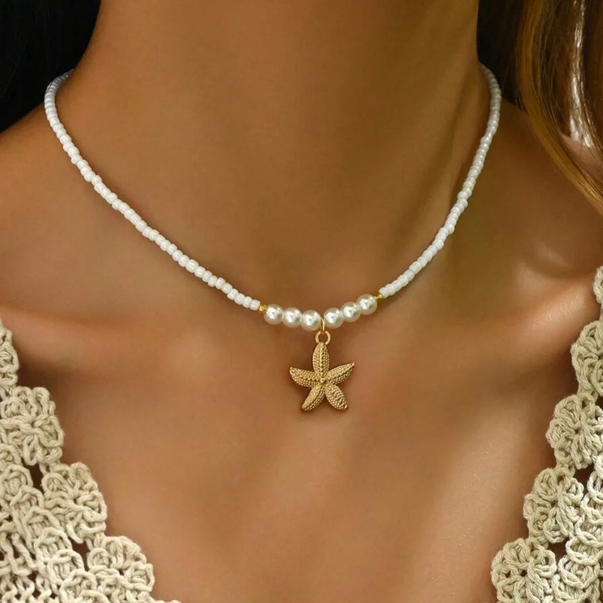 Beaded Starfish Pendant Necklace