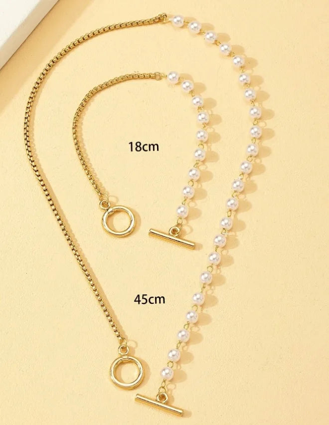 Stainless Steel Jewelry Set Fashion Elegant Design Splicing Pearl Chain Light Luxury Pendant Jewelry Set for Women