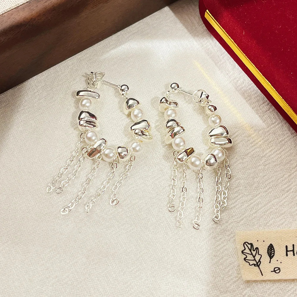 New Fragmented Spliced Tassel Irregular Imitation Pearls Dangle Earrings for Women Korean Jewelry Jewelry Accessories