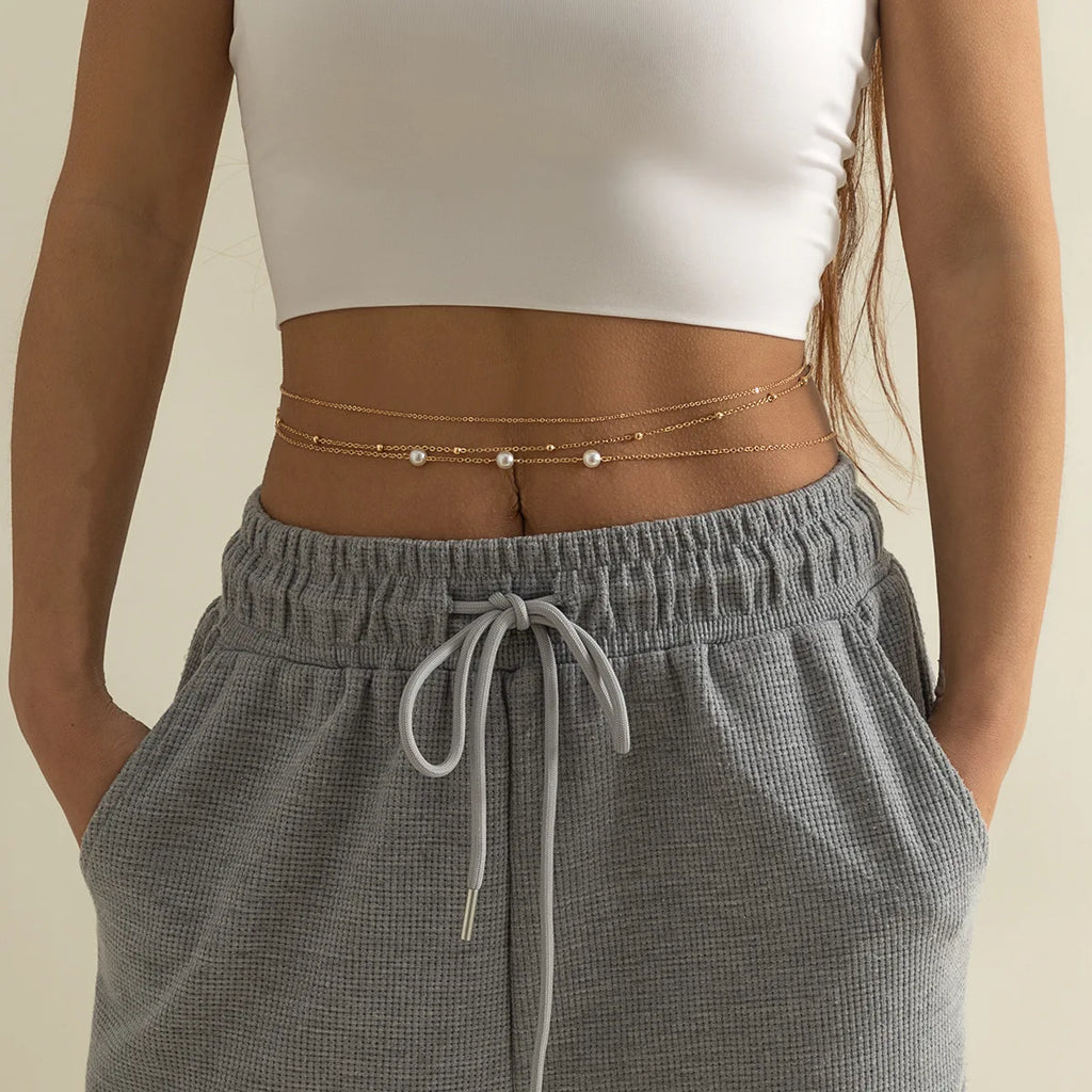 Summer Beach Jewelry Fashion Women's Alloy Double Layer Fine Chain Waist Chain Sexy Versatile Tassel Chain Sequin Body Chain