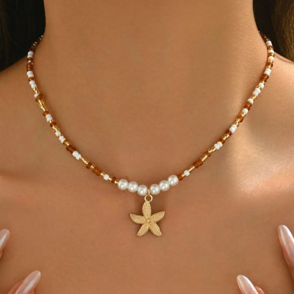 Beaded Starfish Pendant Necklace