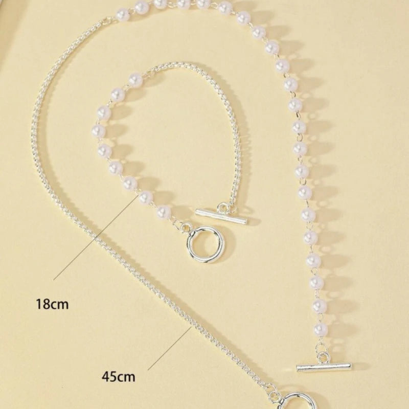 Stainless Steel Jewelry Set Fashion Elegant Design Splicing Pearl Chain Light Luxury Pendant Jewelry Set for Women