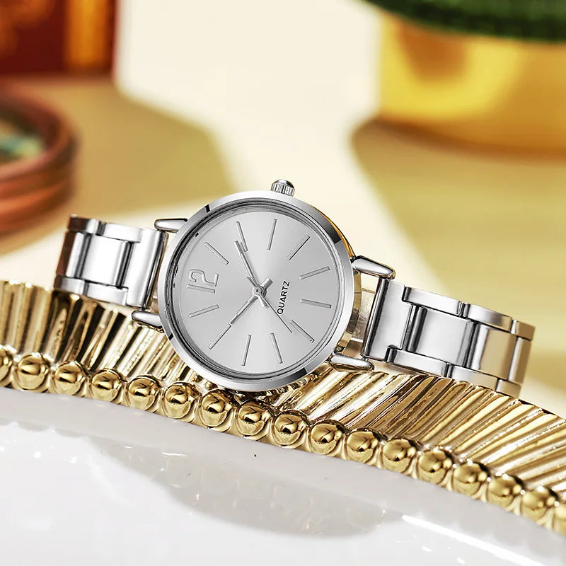 2PCS Set Fashion Luxury Women's Watch Gold Fine Strap Ladies Watch For Bracelet Montre Femme Female Wrist Watch Women Clock
