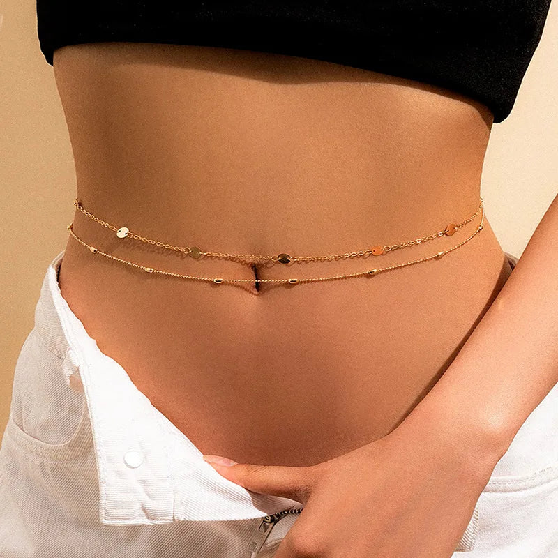 Summer Beach Jewelry Fashion Women's Alloy Double Layer Fine Chain Waist Chain Sexy Versatile Tassel Chain Sequin Body Chain