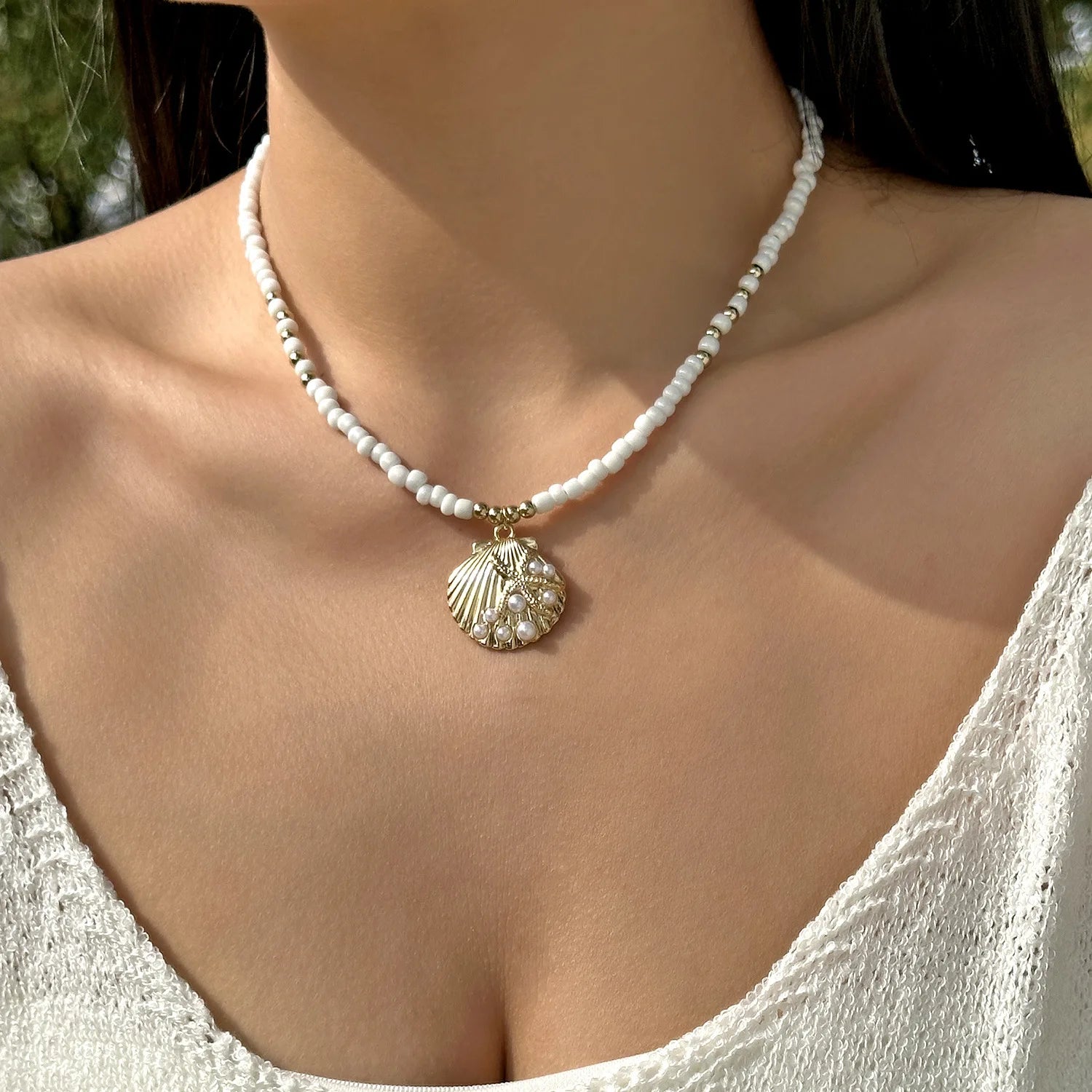 Beaded Starfish Pendant Necklace