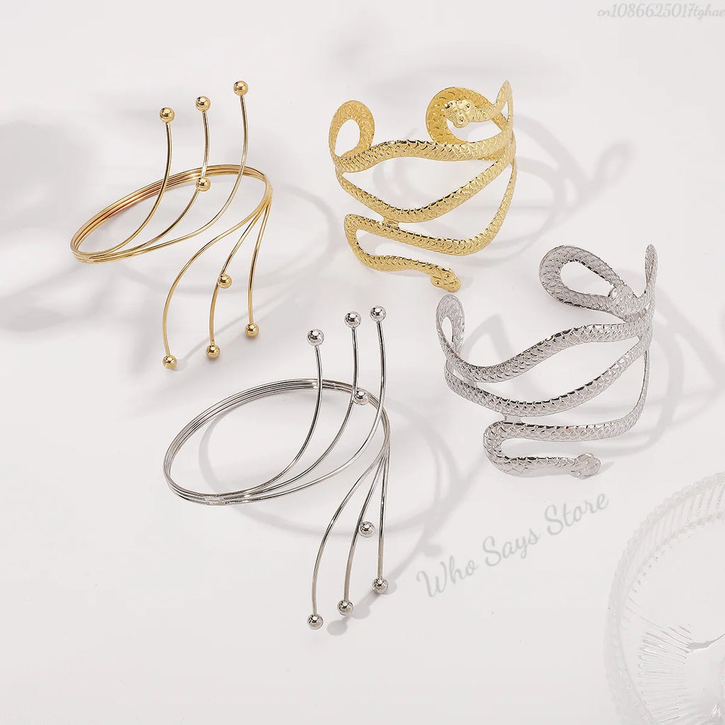 Lacteo Trendy Geometric Twisted Cuff Bracelet On The Upper Arm for Women Water Drop Shape Bangles Adjustable Jewelry Party Girls
