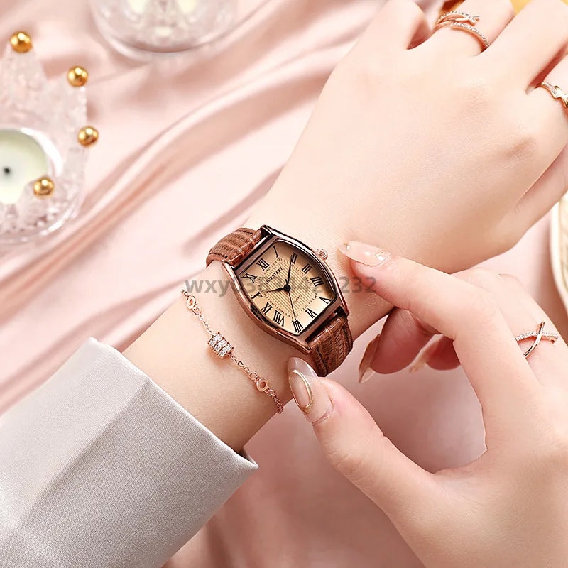 Watch for Women Small Ladies Wristwatches Brown Retro Vintage Leather Bracelet Watch Black Quartz Wristwatches Reloj Mujer