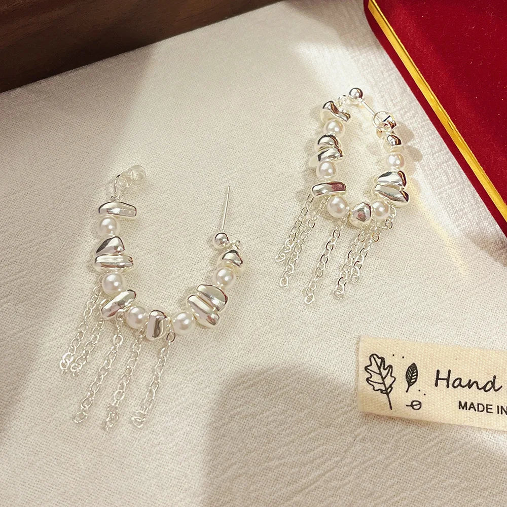 New Fragmented Spliced Tassel Irregular Imitation Pearls Dangle Earrings for Women Korean Jewelry Jewelry Accessories