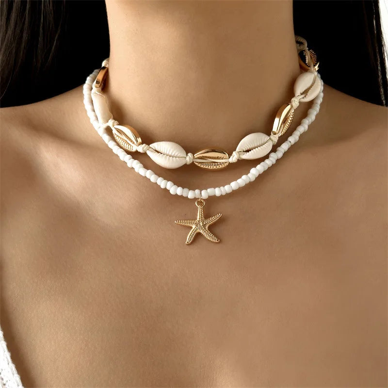 Beaded Starfish Pendant Necklace