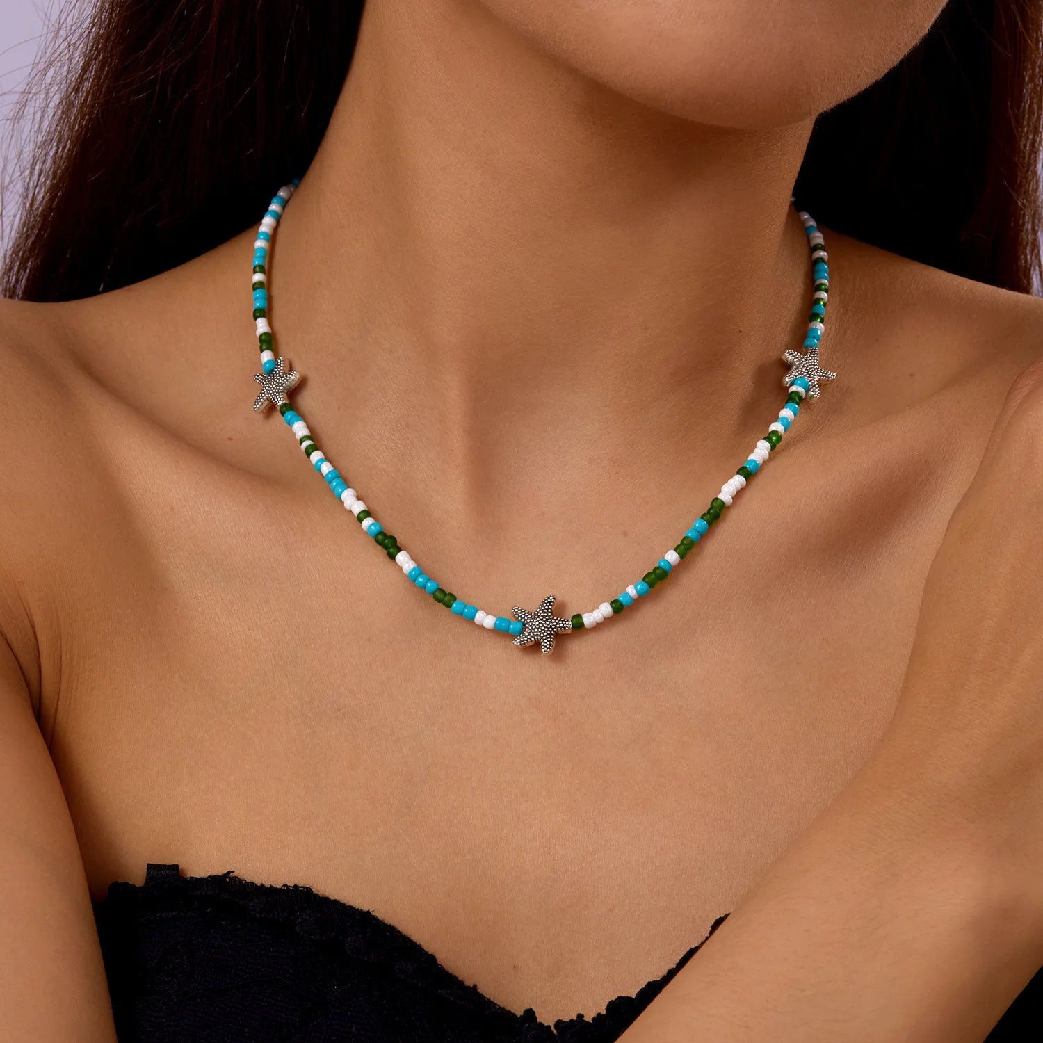 Beaded Starfish Pendant Necklace