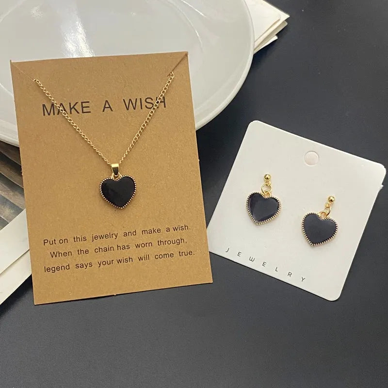 Jewelry Set for Girl Women Cute Romantic Love Heart Necklace Earrings Set Fashion Neck Jewelry Wholesale Dropshipping