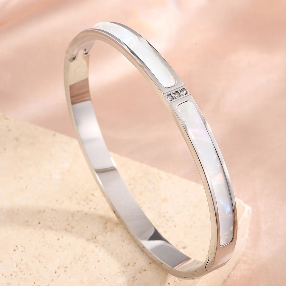 Yupsk New Pink Black Enamel Stainless Steel Bracelet for Women No Fade Color Bangle Trendy Jewelry Accessories Gift