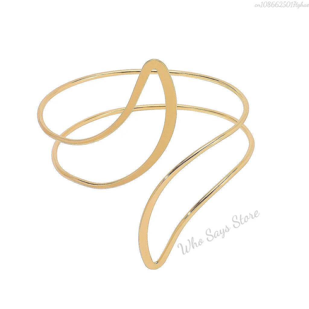 Lacteo Trendy Geometric Twisted Cuff Bracelet On The Upper Arm for Women Water Drop Shape Bangles Adjustable Jewelry Party Girls