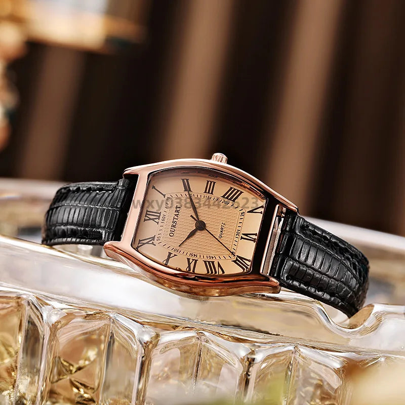 Watch for Women Small Ladies Wristwatches Brown Retro Vintage Leather Bracelet Watch Black Quartz Wristwatches Reloj Mujer