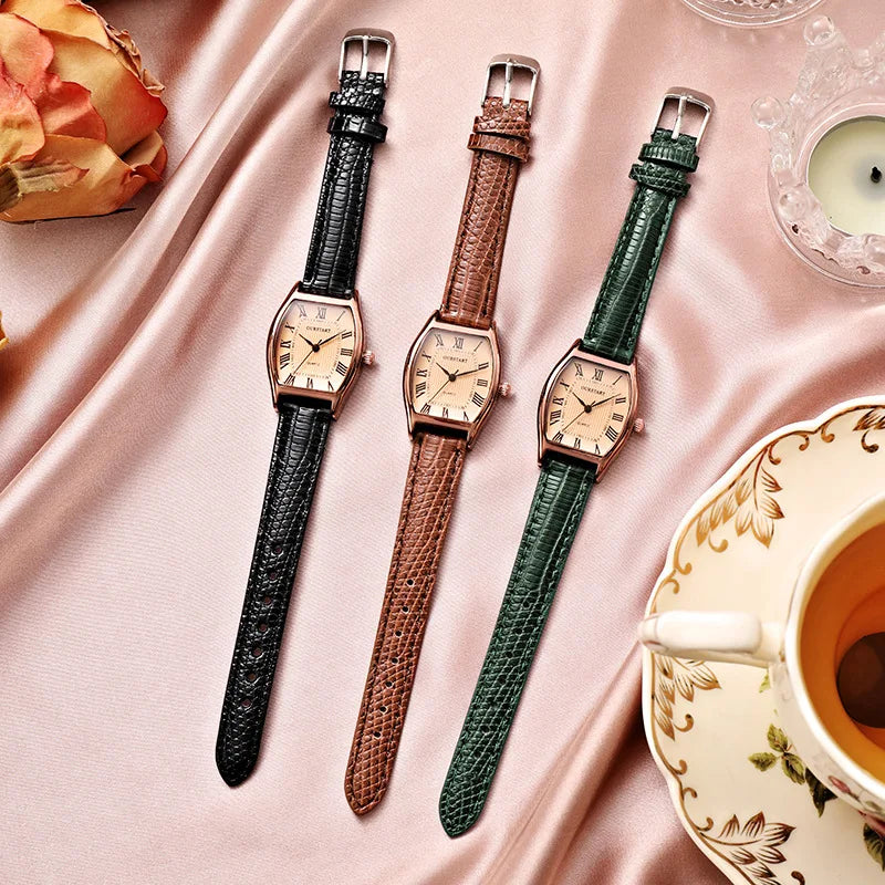 Watch for Women Small Ladies Wristwatches Brown Retro Vintage Leather Bracelet Watch Black Quartz Wristwatches Reloj Mujer