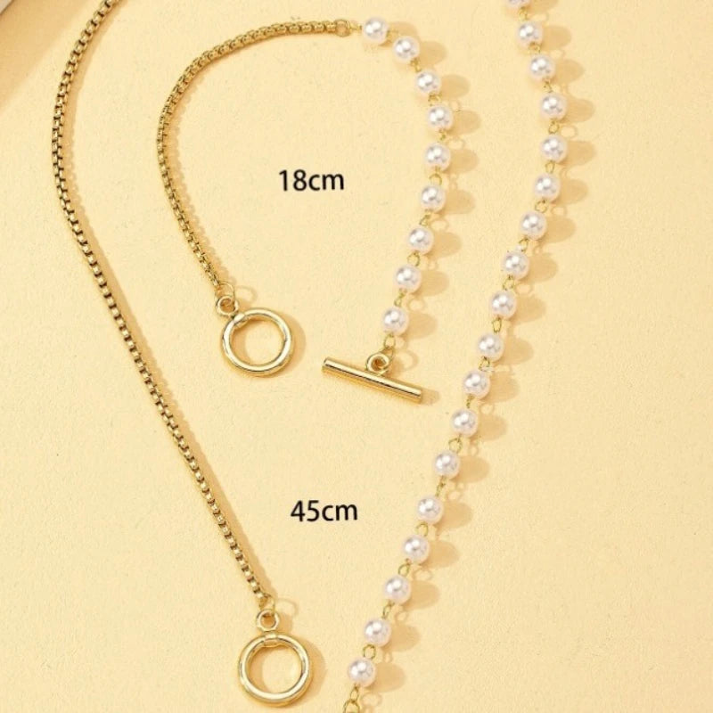 Stainless Steel Jewelry Set Fashion Elegant Design Splicing Pearl Chain Light Luxury Pendant Jewelry Set for Women