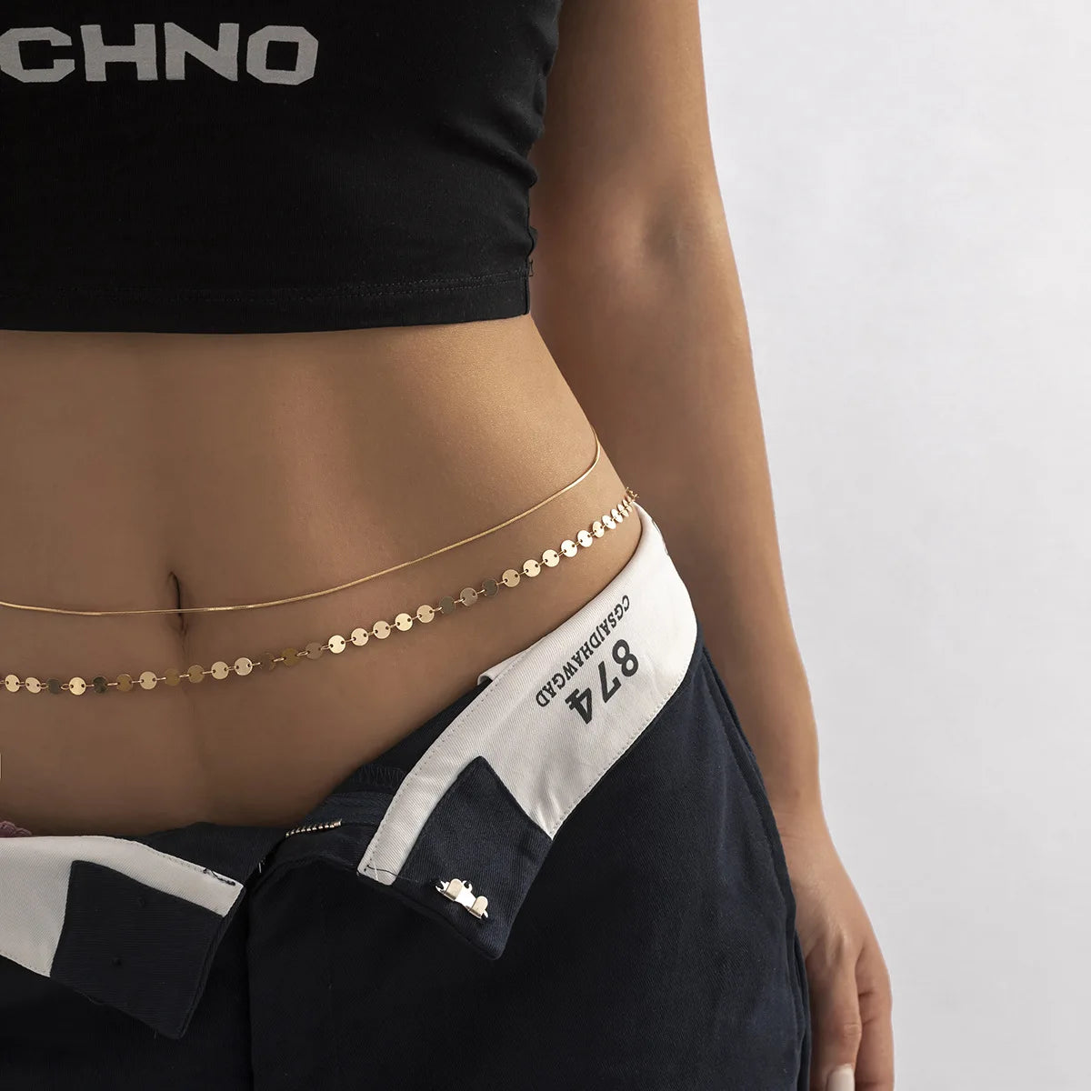Summer Beach Jewelry Fashion Women's Alloy Double Layer Fine Chain Waist Chain Sexy Versatile Tassel Chain Sequin Body Chain
