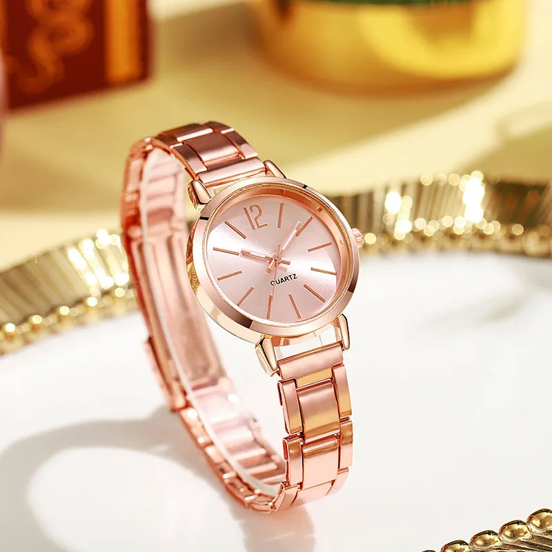 2PCS Set Fashion Luxury Women's Watch Gold Fine Strap Ladies Watch For Bracelet Montre Femme Female Wrist Watch Women Clock