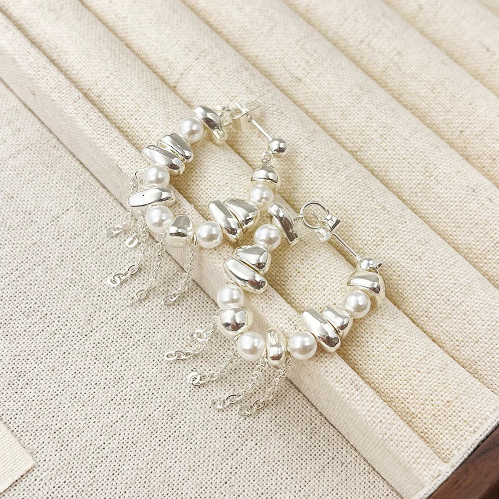 New Fragmented Spliced Tassel Irregular Imitation Pearls Dangle Earrings for Women Korean Jewelry Jewelry Accessories