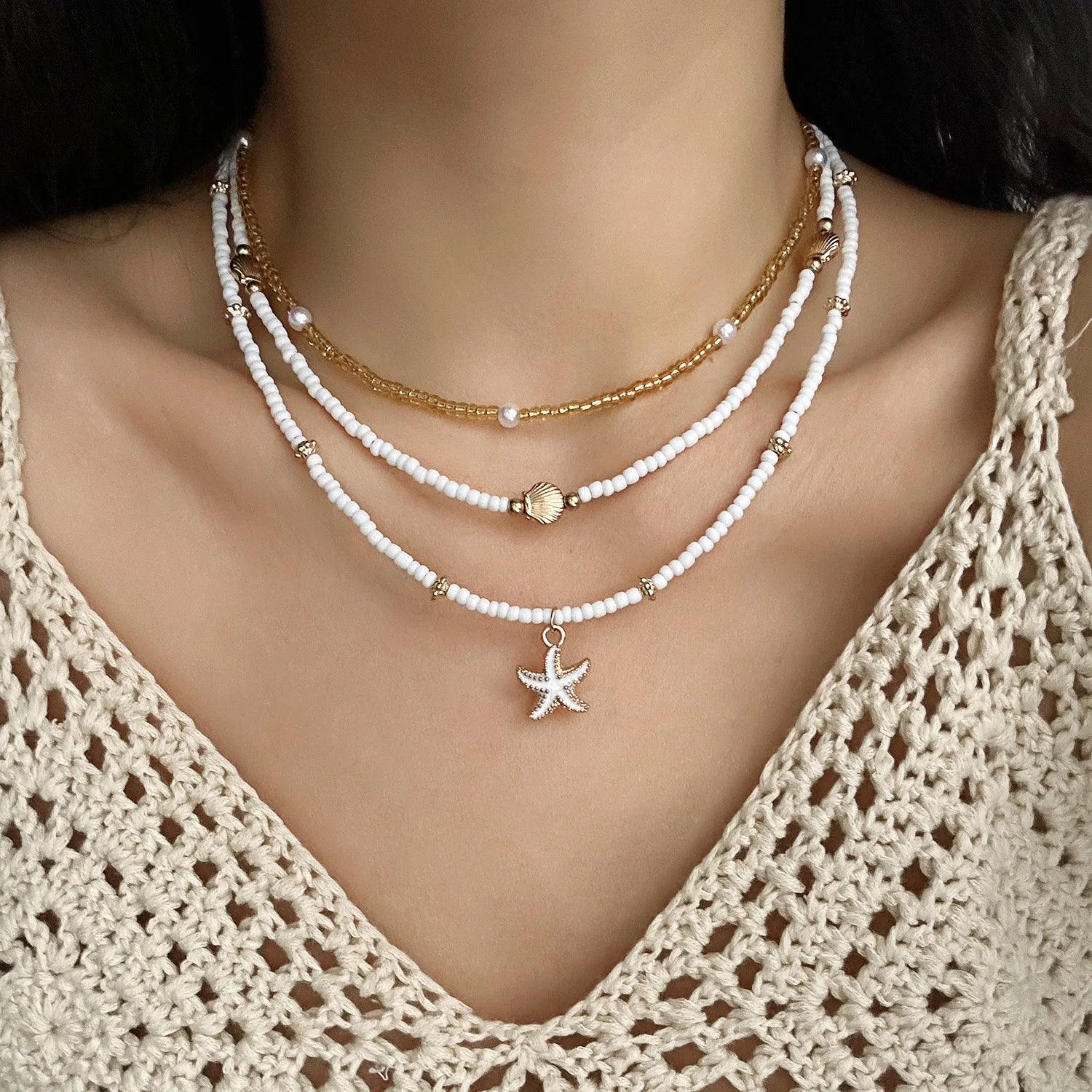 Beaded Starfish Pendant Necklace
