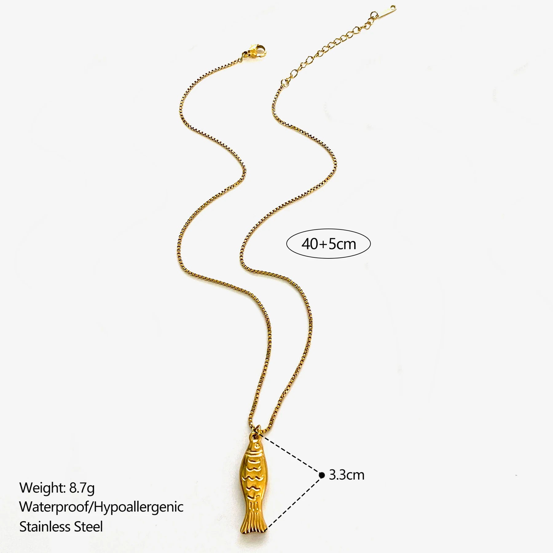 GHIDBK Trendy 4 Designs Stainless Steel Gold Plated Small Fish Pendant Necklaces for Women Waterproof Beach Party Jewelry Summer