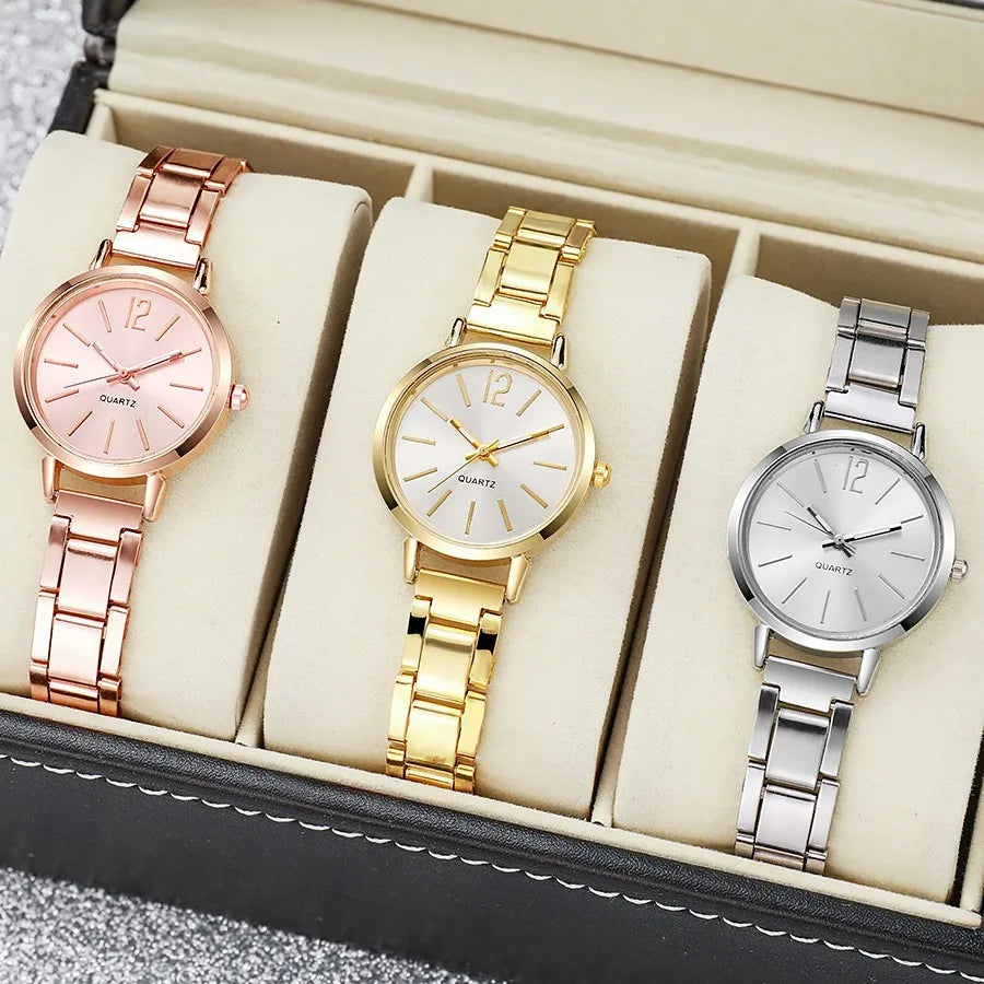 2PCS Set Fashion Luxury Women's Watch Gold Fine Strap Ladies Watch For Bracelet Montre Femme Female Wrist Watch Women Clock