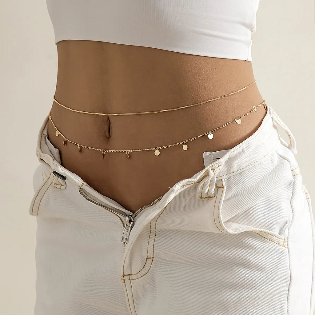 Summer Beach Jewelry Fashion Women's Alloy Double Layer Fine Chain Waist Chain Sexy Versatile Tassel Chain Sequin Body Chain