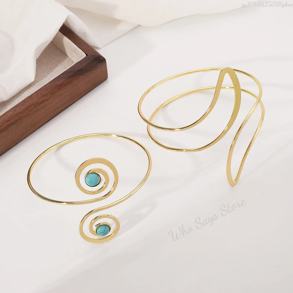 Lacteo Trendy Geometric Twisted Cuff Bracelet On The Upper Arm for Women Water Drop Shape Bangles Adjustable Jewelry Party Girls