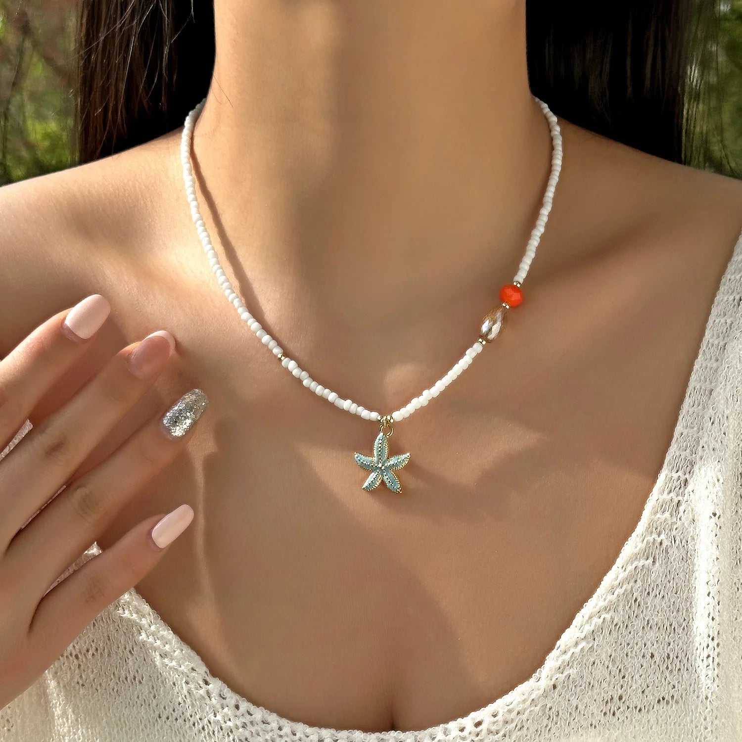 Beaded Starfish Pendant Necklace