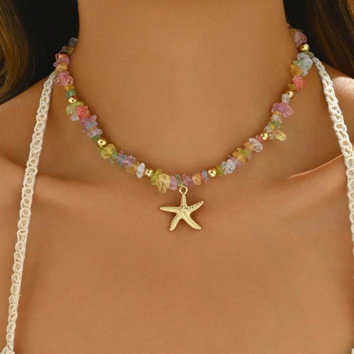 Beaded Starfish Pendant Necklace