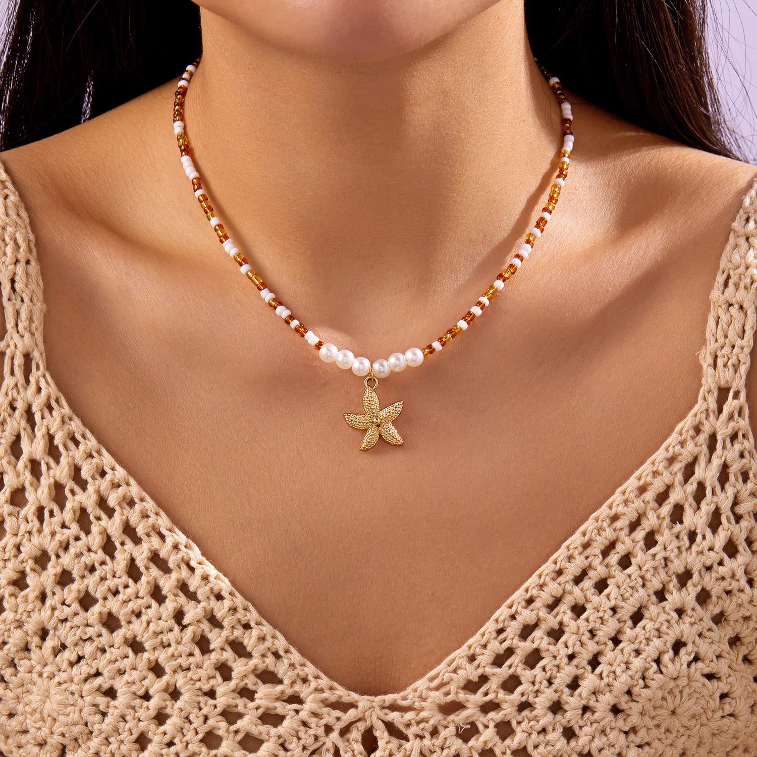 Beaded Starfish Pendant Necklace
