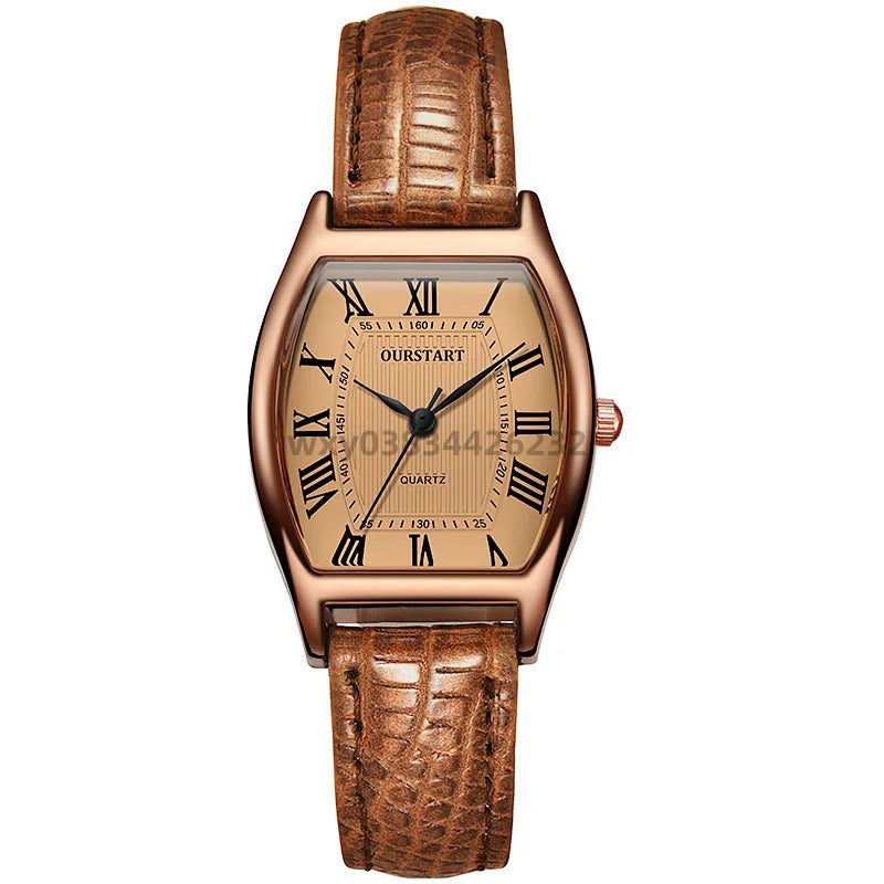 Watch for Women Small Ladies Wristwatches Brown Retro Vintage Leather Bracelet Watch Black Quartz Wristwatches Reloj Mujer