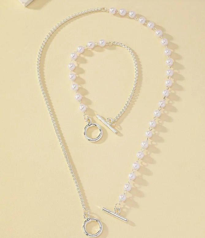 Stainless Steel Jewelry Set Fashion Elegant Design Splicing Pearl Chain Light Luxury Pendant Jewelry Set for Women