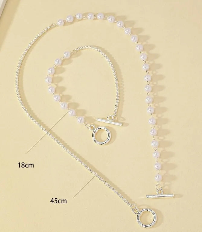 Stainless Steel Jewelry Set Fashion Elegant Design Splicing Pearl Chain Light Luxury Pendant Jewelry Set for Women