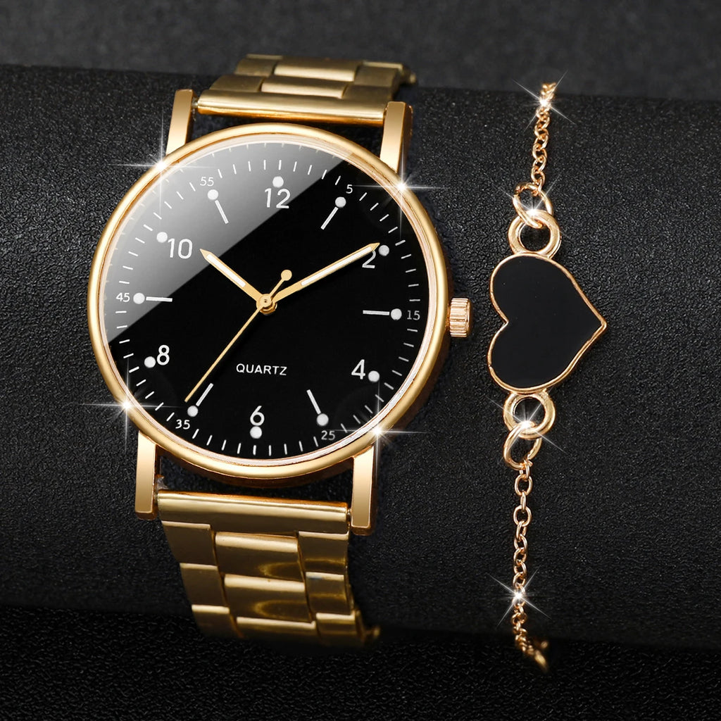 2/4PCS Fashion Arabic Dial Women Watches Simple Quaretz Wristwatch with Bracelets Set Reloj Mujer（Without Box）